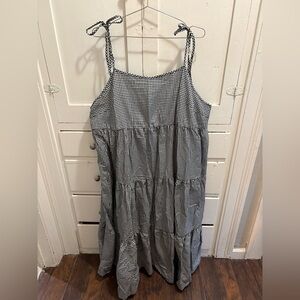 NWOT SHEIN Curve 5XL Black/White Gingham Tiered Tie-Strap Midi/Long Dress